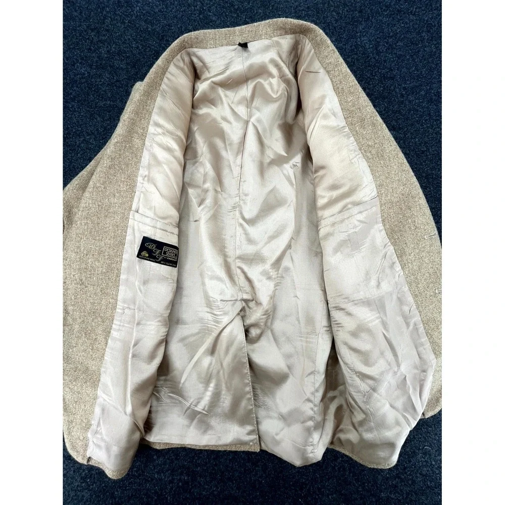 VTG WFF By Farah Sport Coat Mens‎ 42S Beige Wool Tweed Suede Elbow Patch Formal
